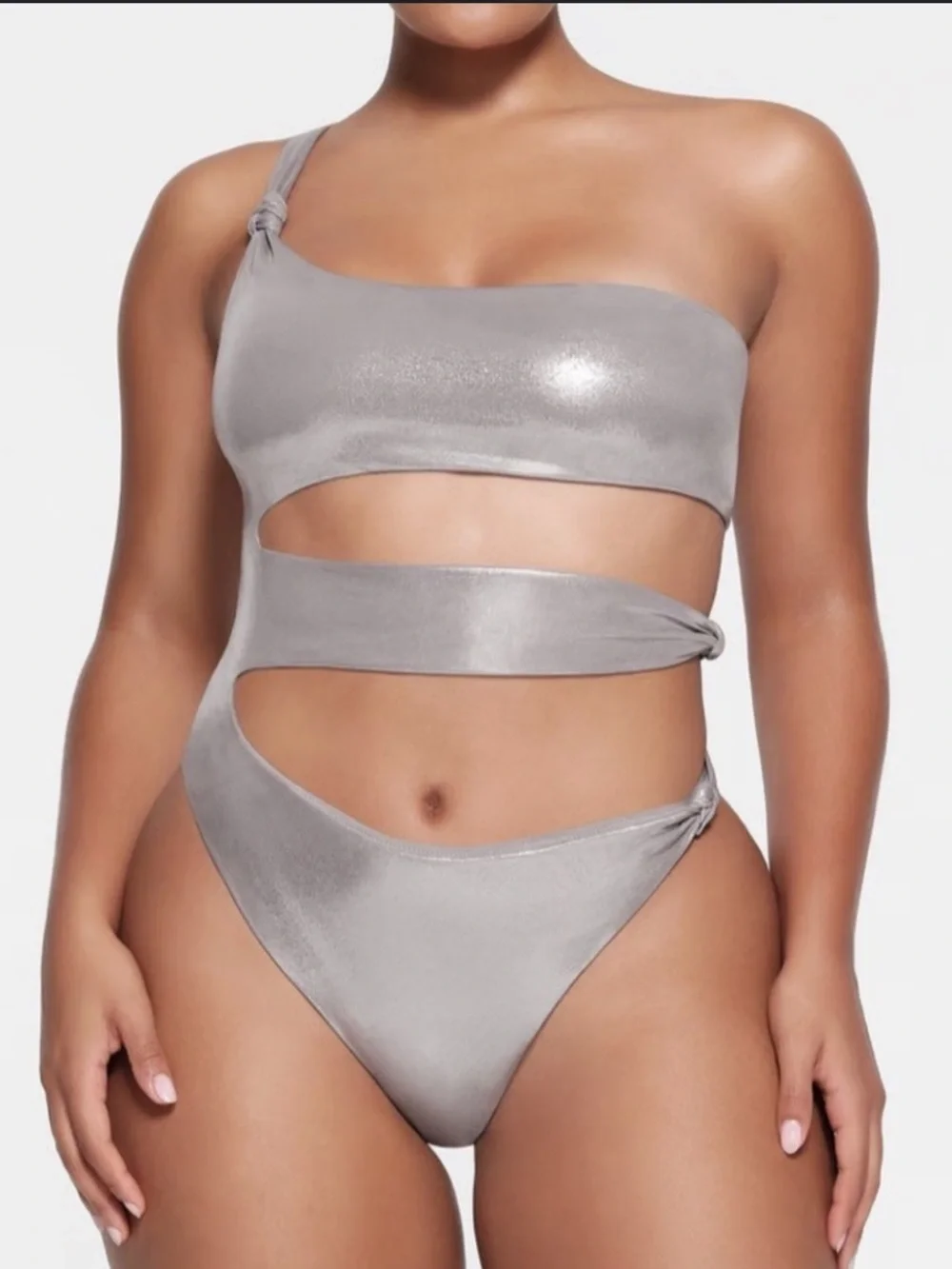 Skims Liquid Shine Swim Knotted One Shoulder Monokini